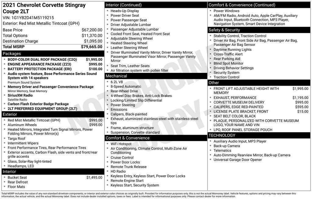 Used 2021 Chevrolet Corvette Stingray Preferred Cpe w/ Body-Color Dual Roof Package image 31