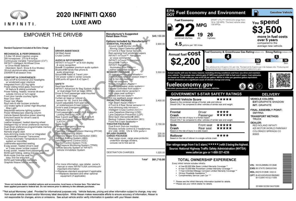 Used 2020 INFINITI QX60 Luxe w/ Sensory Package AWD/4WD image 2
