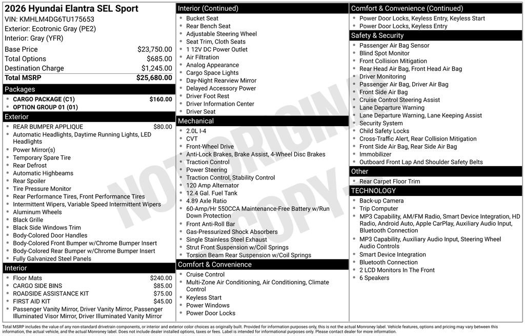 New 2026 Hyundai Elantra Sport w/ Cargo Package FWD image 3