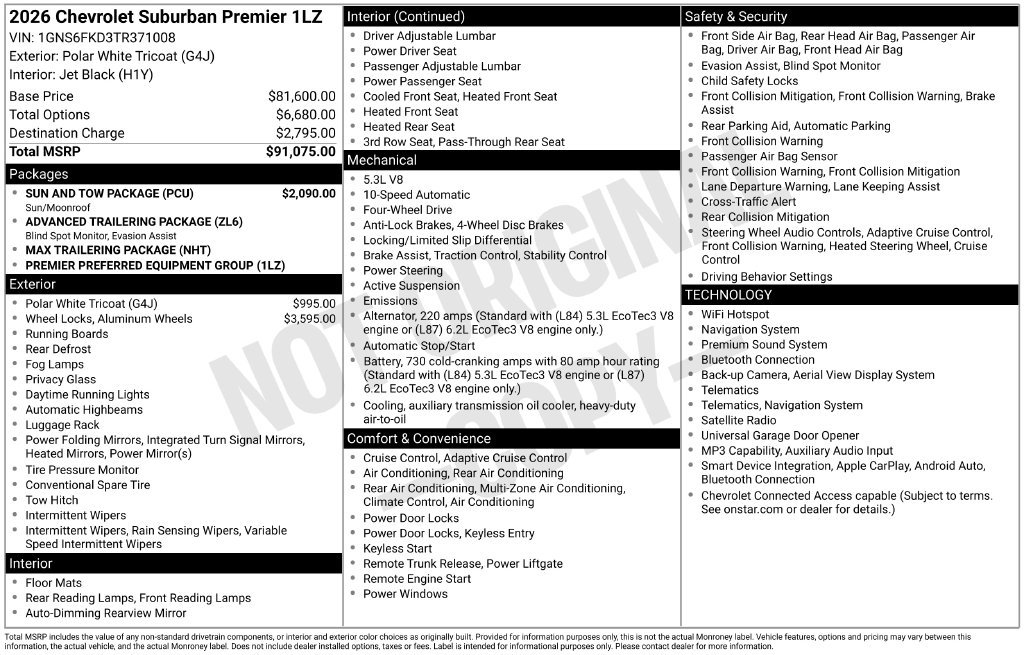 New 2026 Chevrolet Suburban Premier w/ Sun And Tow Package AWD/4WD image 23