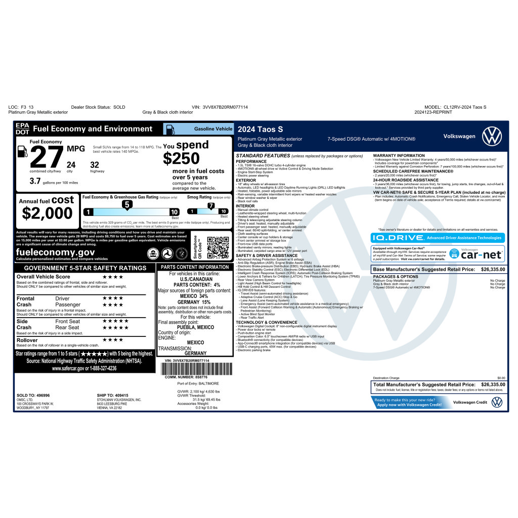 Used 2024 Volkswagen Taos S AWD/4WD image 2