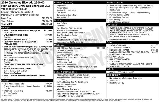 New 2026 Chevrolet Silverado 2500 High Country w/ High Country Premium Package image 1