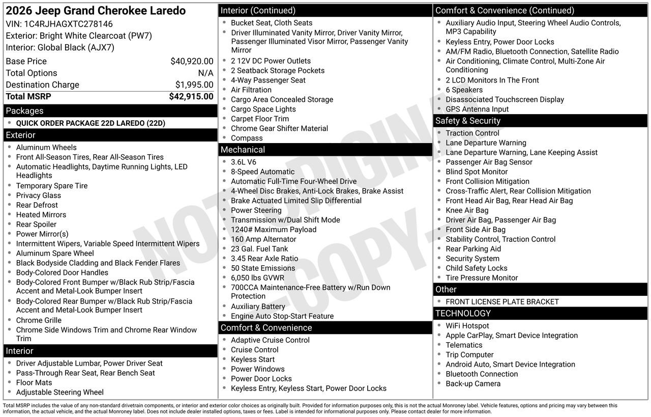 New 2026 Jeep Grand Cherokee Laredo AWD/4WD image 27