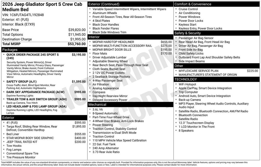 New 2026 Jeep Gladiator Sport AWD/4WD image 6