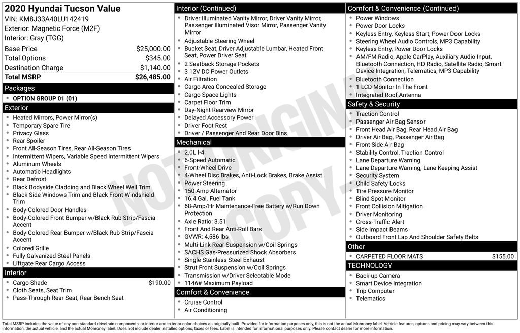Used 2020 Hyundai Tucson Value FWD image 1