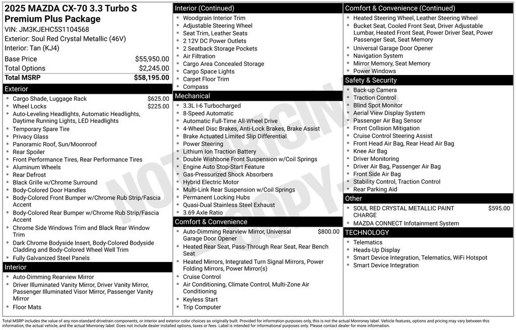 New 2025 MAZDA CX-70 3.3 Turbo S w/ Premium Plus image 2