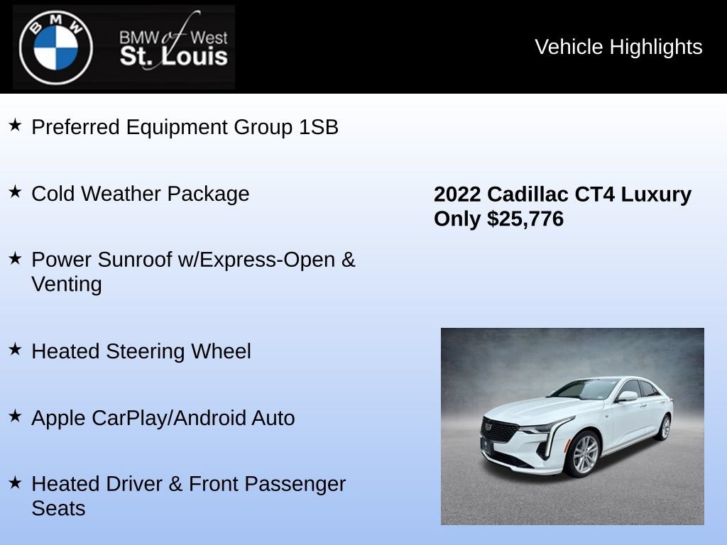 Used 2022 Cadillac CT4 Luxury w/ Sun And Sound Package RWD image 9