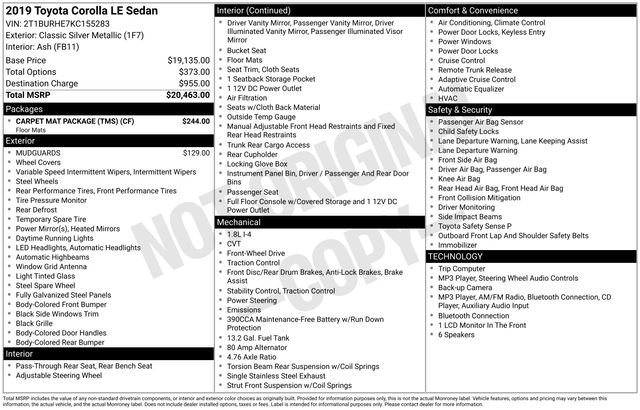 Used 2019 Toyota Corolla LE w/ Carpet Mat Package (TMS) FWD image 11