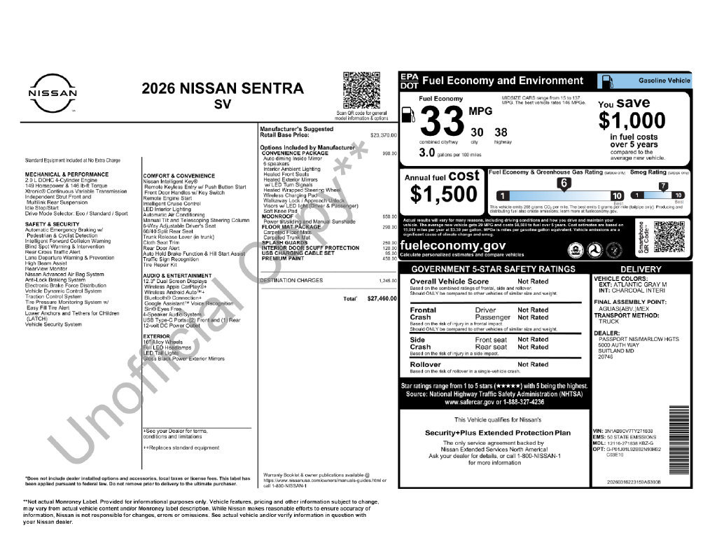 Certified 2026 Nissan Sentra SV w/ SV Convenience Package FWD image 8