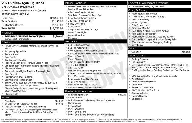 Used 2021 Volkswagen Tiguan SE w/ Panoramic Sunroof Package AWD/4WD image 23