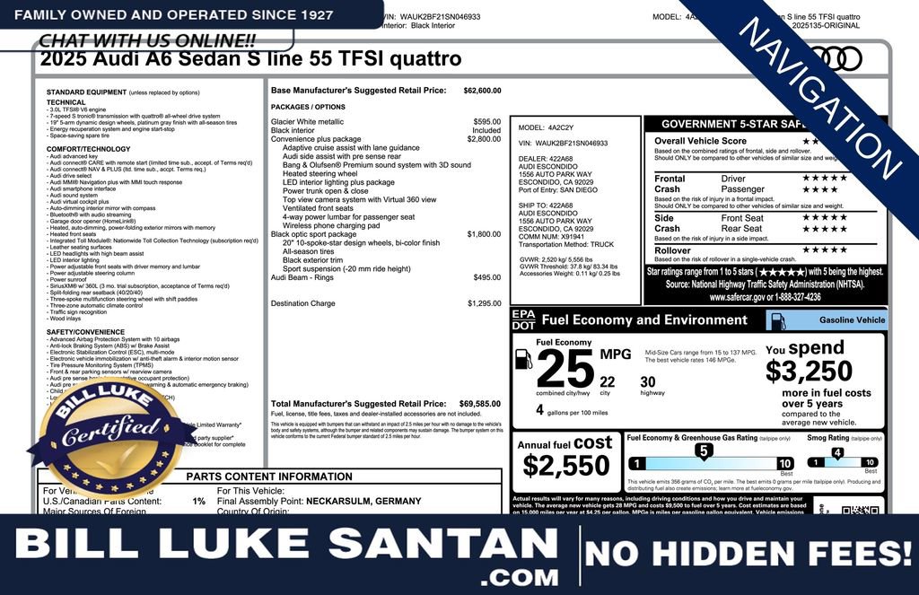 Used 2025 Audi A6 3.0T Premium w/ Convenience Plus Package image 1