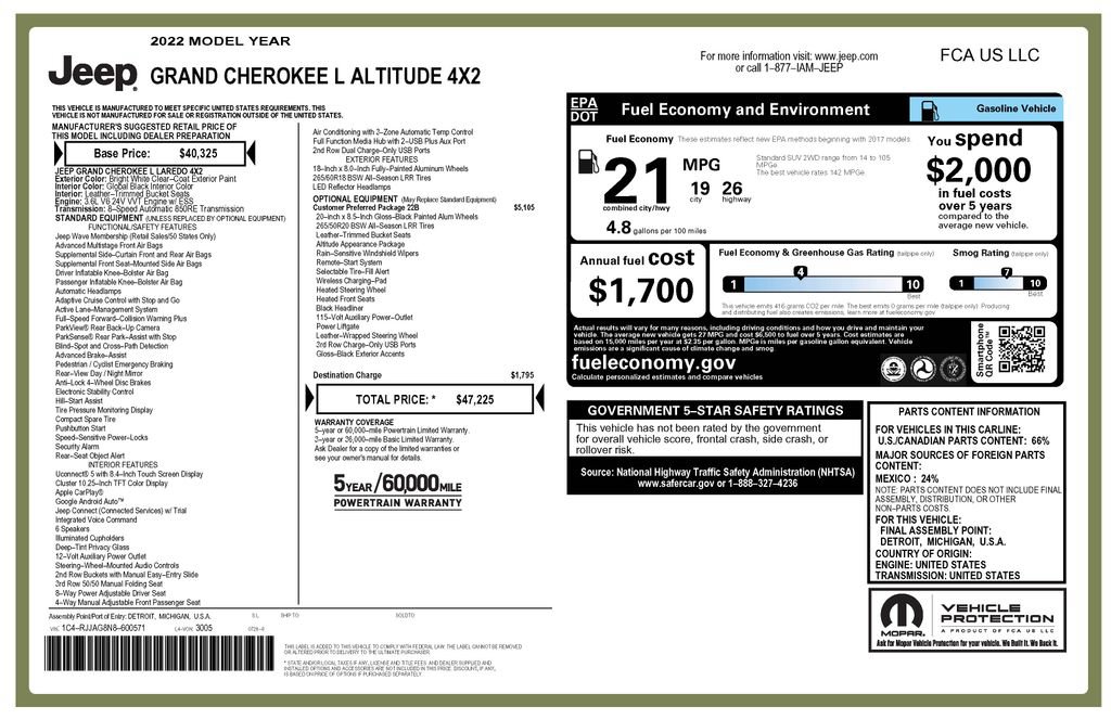 Certified 2022 Jeep Grand Cherokee L Laredo RWD image 5