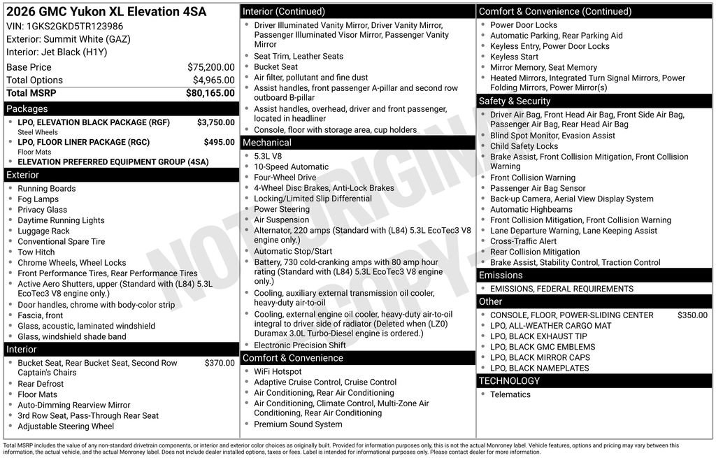 New 2026 GMC Yukon XL Elevation w/ LPO, Elevation Black Package image 50