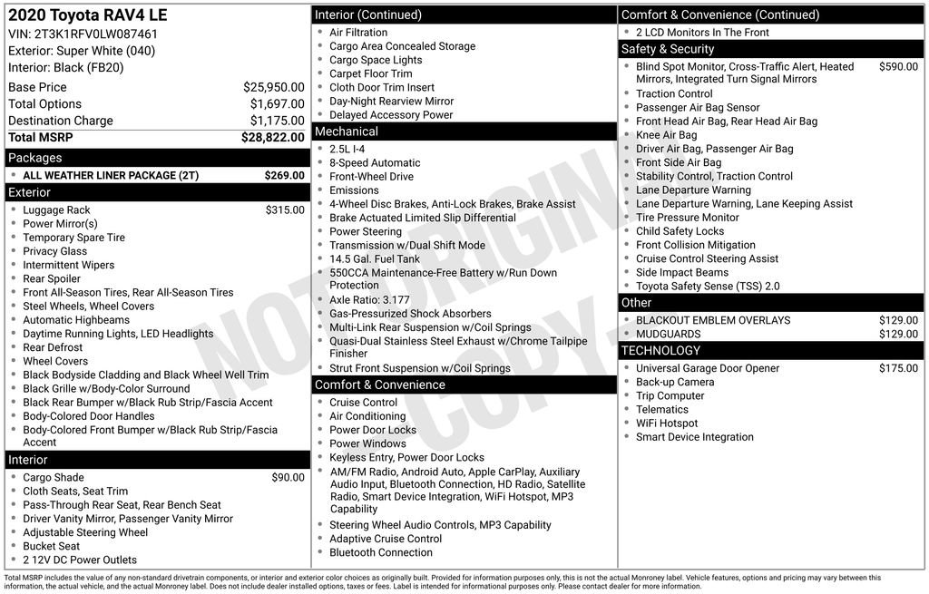 Used 2020 Toyota RAV4 LE w/ All Weather Liner Package FWD image 3