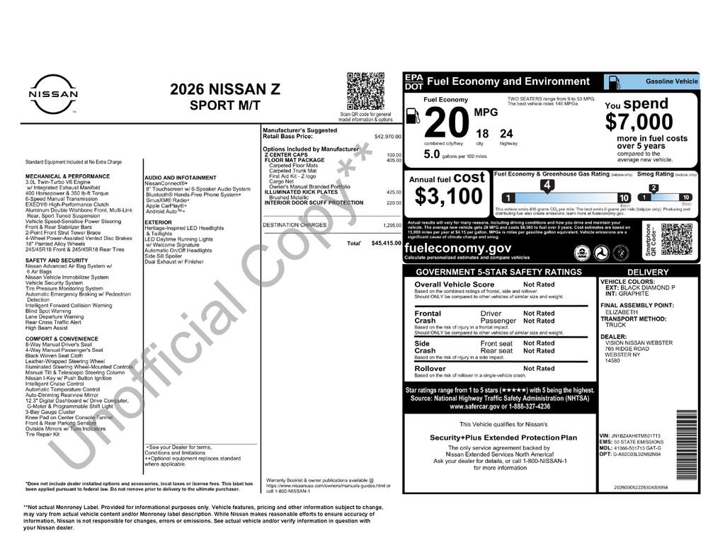 New 2026 Nissan Z Sport w/ Floor Mat Package RWD image 6