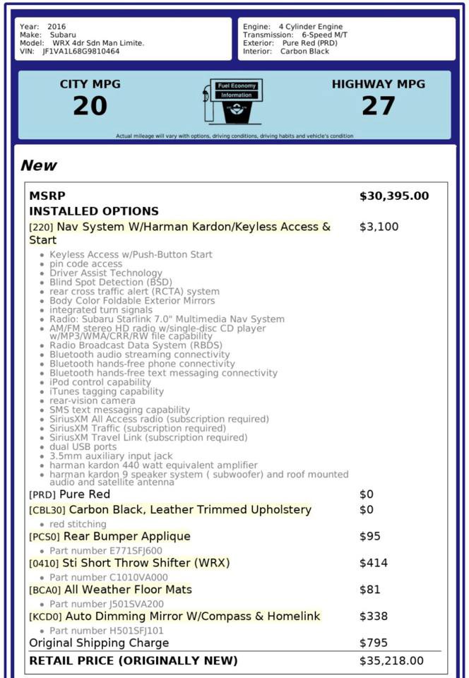 Used 2016 Subaru WRX Limited AWD/4WD image 4