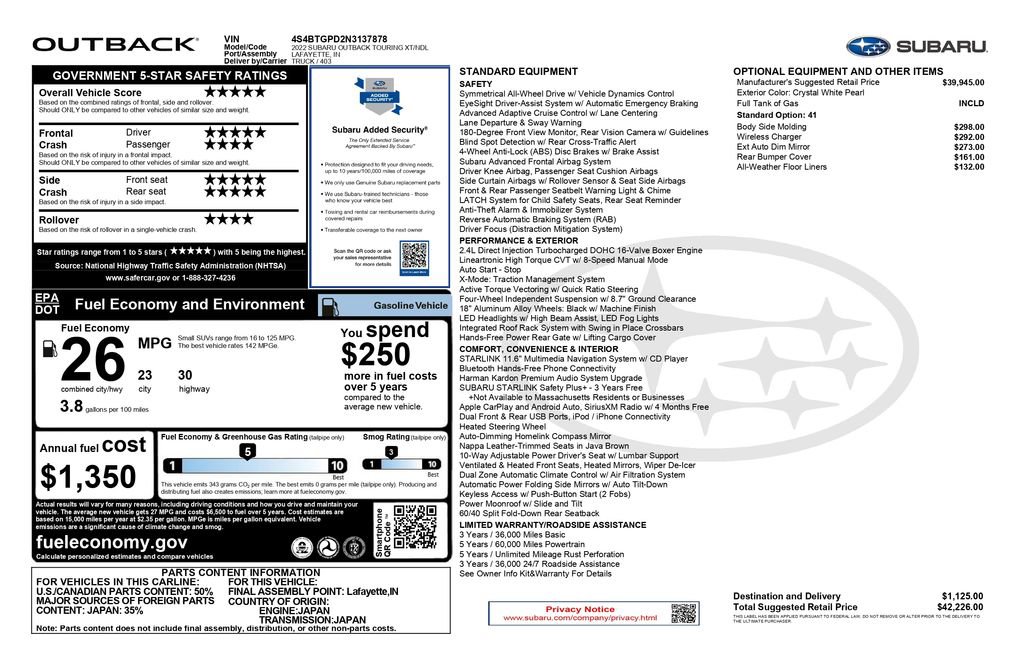 Used 2022 Subaru Outback Touring XT AWD/4WD image 3