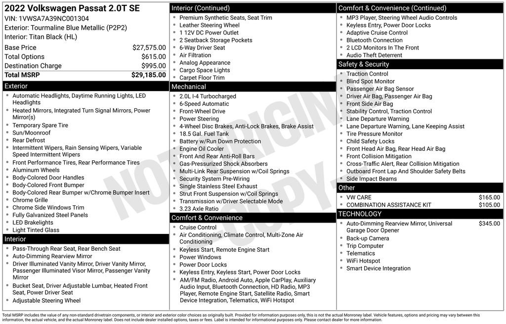 Used 2022 Volkswagen Passat 2.0T SE image 2