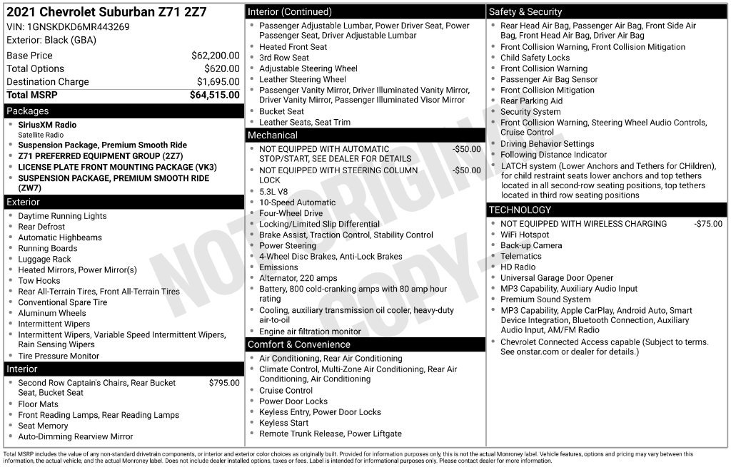 Used 2021 Chevrolet Suburban Z71 AWD/4WD image 44