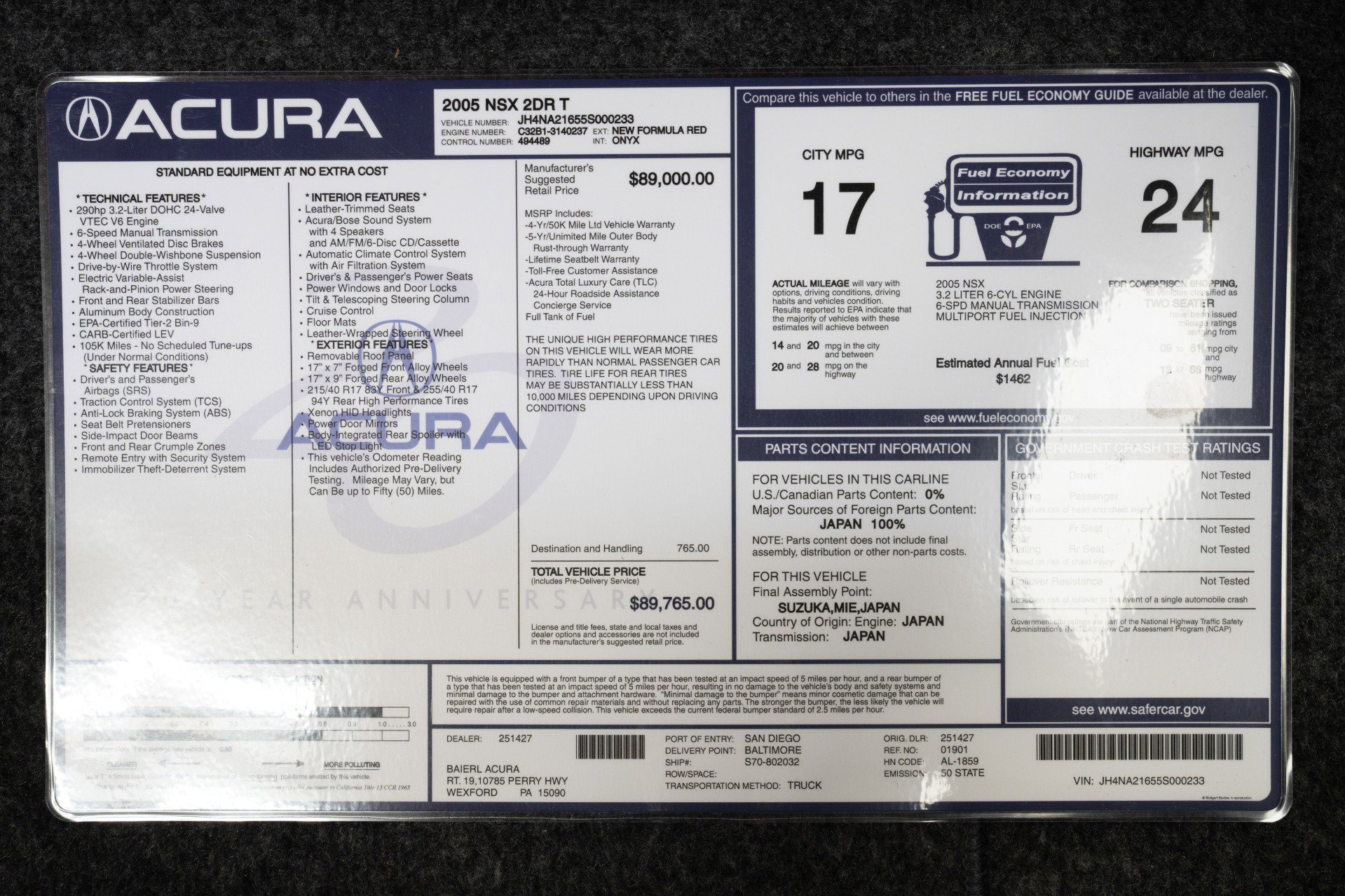 Used 2005 Acura NSX T RWD image 21