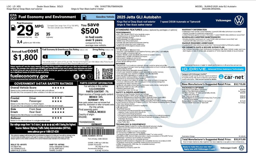 Used 2025 Volkswagen Jetta GLI Autobahn w/ GLI Black Package image 4