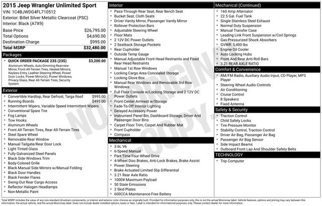 Used 2015 Jeep Wrangler Unlimited Sport w/ Quick Order Package 23S image 5