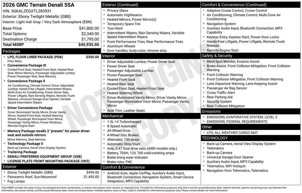 New 2026 GMC Terrain Denali w/ LPO, Floor Liner Package image 8