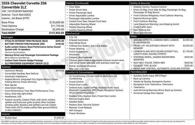 New 2026 Chevrolet Corvette Z06 w/ Stealth Interior Trim Package RWD image 41