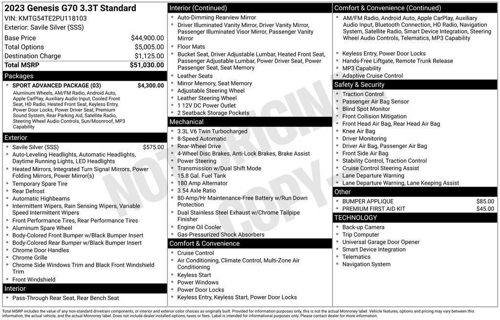 Used 2023 Genesis G70 3.3T w/ Sport Advanced Package image 6