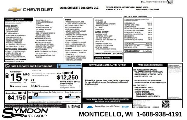 New 2026 Chevrolet Corvette Z06 w/ Stealth Interior Trim Package image 25