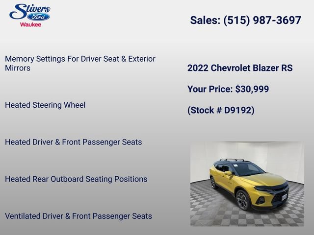 Used 2022 Chevrolet Blazer RS w/ Enhanced Convenience Package AWD/4WD image 22
