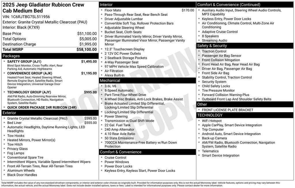 Used 2025 Jeep Gladiator Rubicon w/ Safety Group AWD/4WD image 43