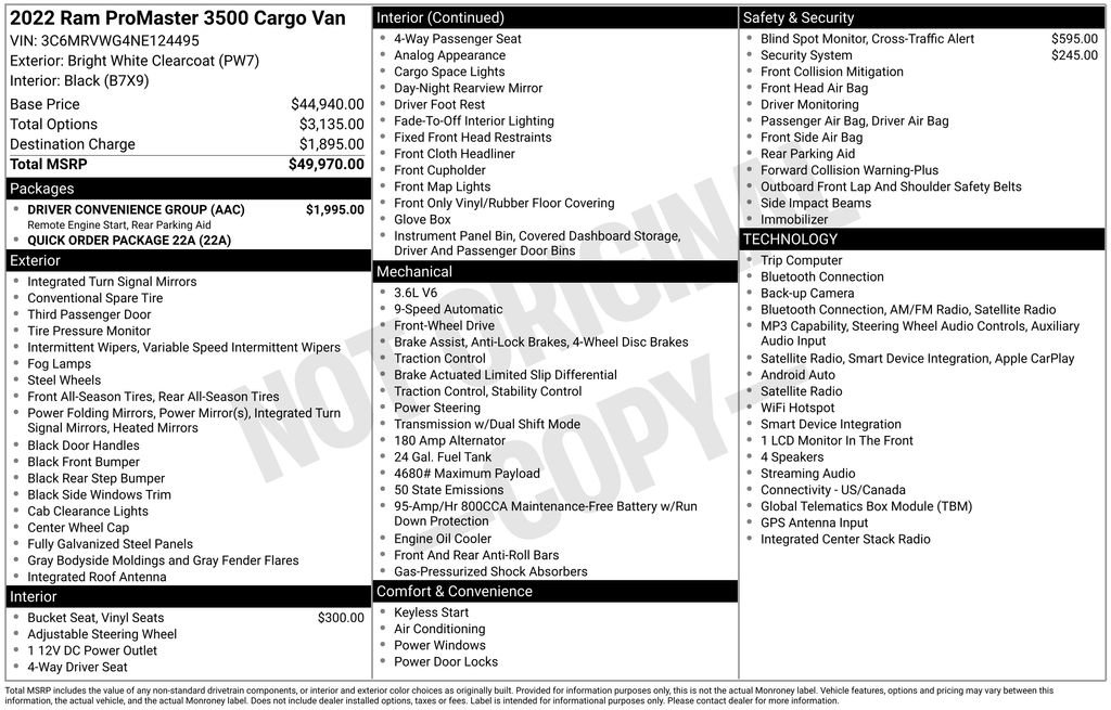 Used 2022 RAM ProMaster 3500 w/ Driver Convenience Group FWD image 17