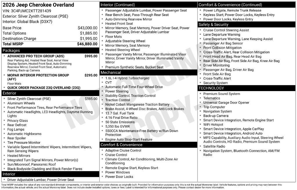 New 2026 Jeep Cherokee Overland w/ Advanced Pro Tech Group AWD/4WD image 29