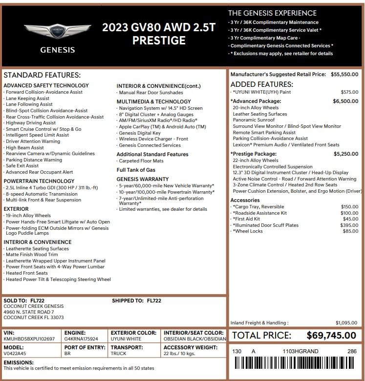 Used 2023 Genesis GV80 2.5T w/ Prestige Package AWD/4WD image 2