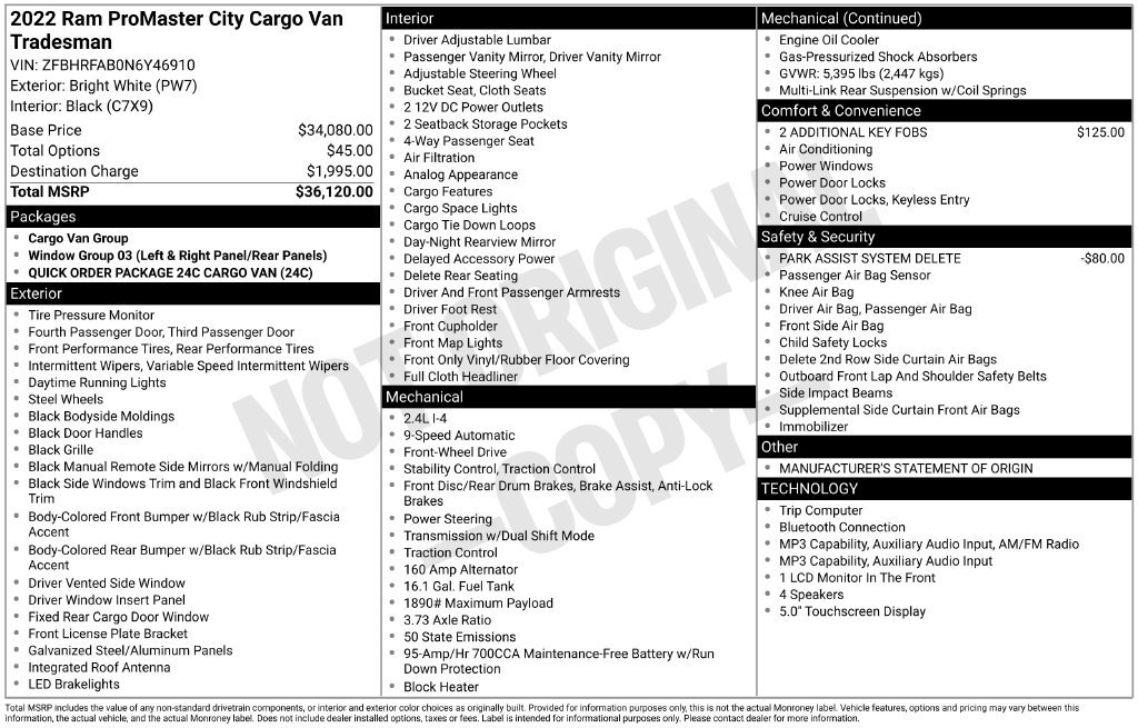 Used 2022 RAM ProMaster City Tradesman FWD image 10