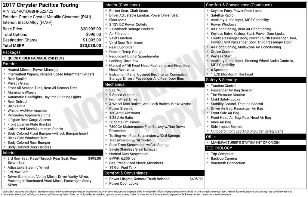 Used 2017 Chrysler Pacifica Touring FWD image 35