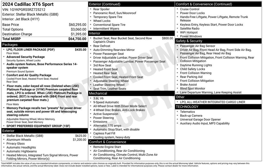 Certified 2024 Cadillac XT6 Sport w/ LPO, Floor Liner Package AWD/4WD image 3