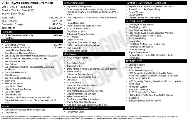Used 2018 Toyota Prius Prime Premium w/ Carpet Mat Package FWD image 23