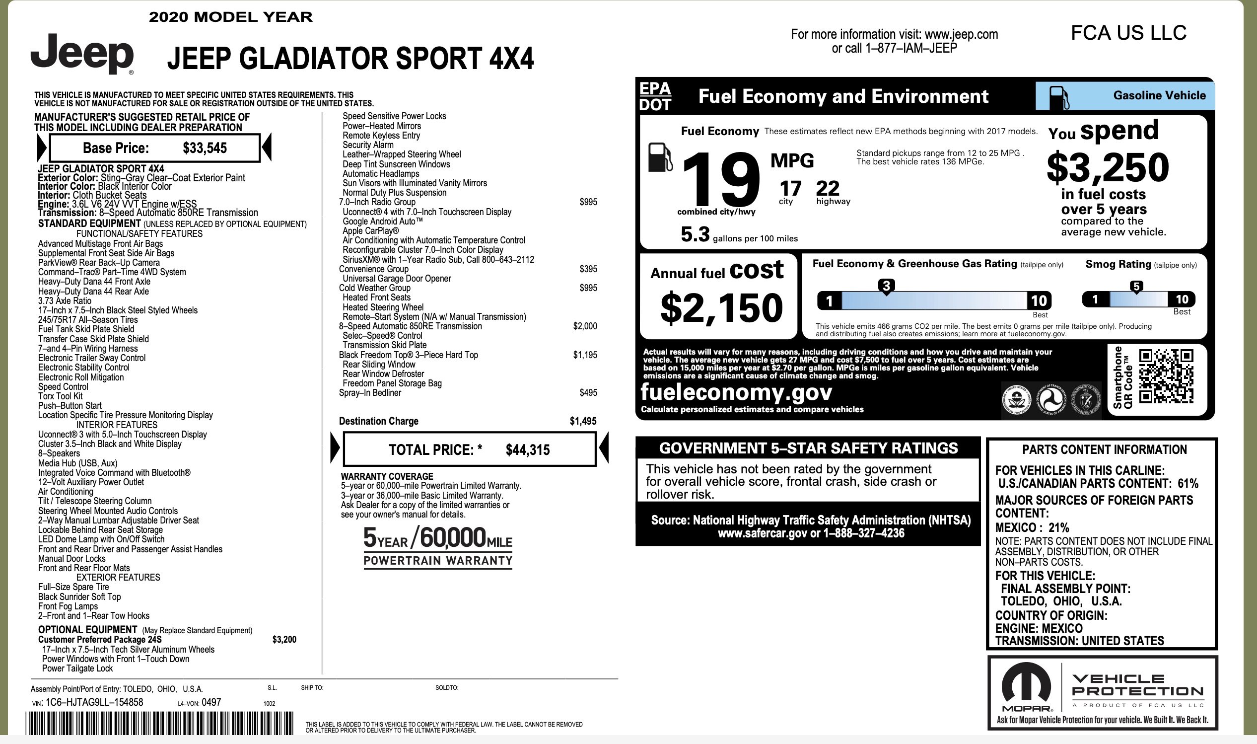 Used 2020 Jeep Gladiator Sport w/ Quick Order Package 24S image 4