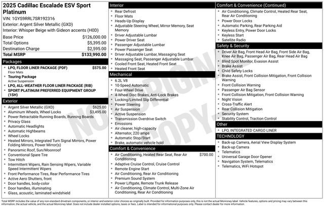 Used 2025 Cadillac Escalade ESV Sport Platinum w/ LPO, Floor Liner Package AWD/4WD image 7