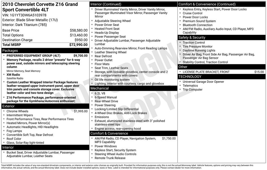 Used 2010 Chevrolet Corvette Grand Sport w/ Preferred Equipment Group RWD image 4