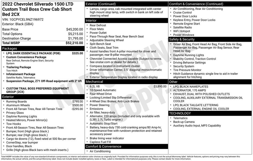 Used 2022 Chevrolet Silverado 1500 Custom Trail Boss w/ LPO, Dark Essentials Package AWD/4WD image 5