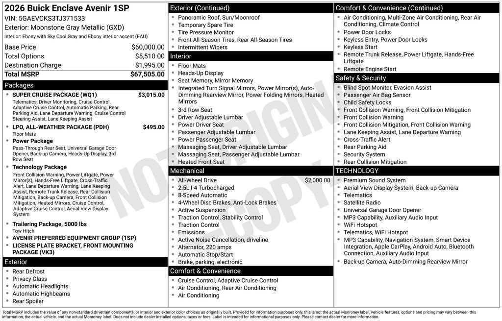 New 2026 Buick Enclave Avenir w/ Super Cruise Package AWD/4WD image 4