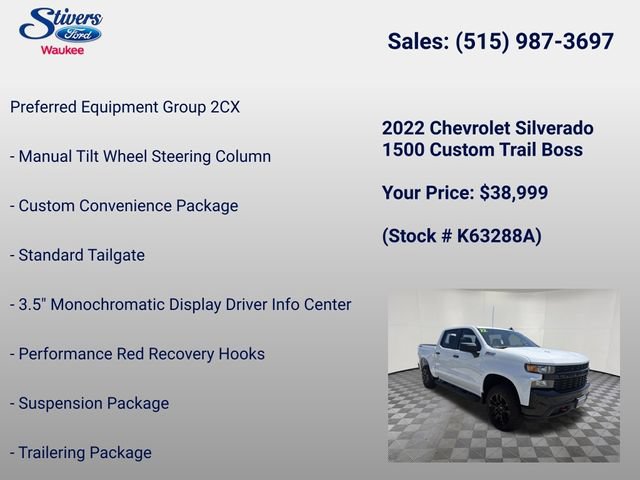 Used 2022 Chevrolet Silverado 1500 Custom Trail Boss w/ Safety Confidence Package AWD/4WD image 22