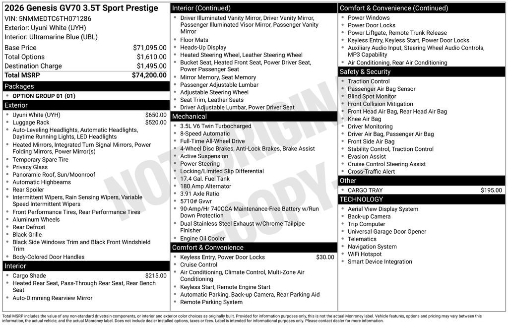 New 2026 Genesis GV70 3.5T Sport Prestige AWD/4WD image 5