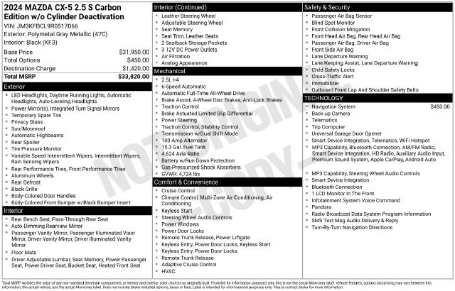 Used 2024 MAZDA CX-5 Carbon Edition AWD/4WD image 5