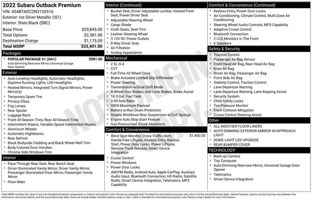 Used 2022 Subaru Outback Premium w/ Popular Package #1 AWD/4WD image 4