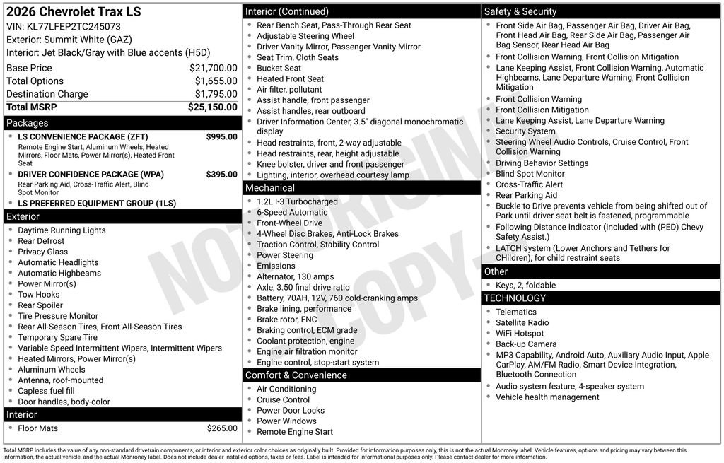 New 2026 Chevrolet Trax LS w/ LS Convenience Package FWD image 6