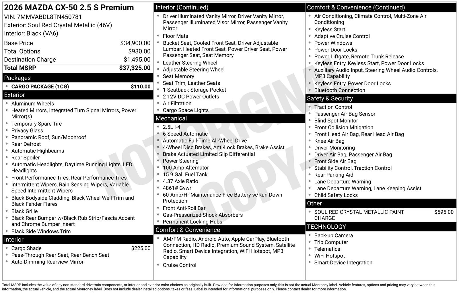 Certified 2026 MAZDA CX-50 AWD 2.5 S w/ Cargo Package image 42